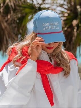 Living Fully Co Sold out hat - God Bless America Light Blue Trucker Hat